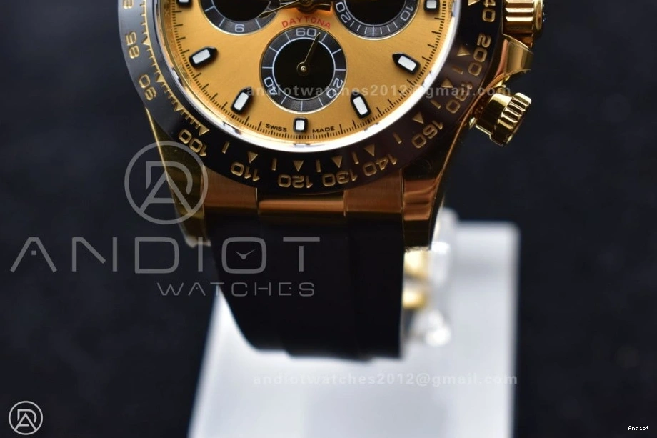 Best 116518 Edition Daytona Dial BTF Rubber on 1:1 SA4130 Oysterflex Strap Black YG 0519